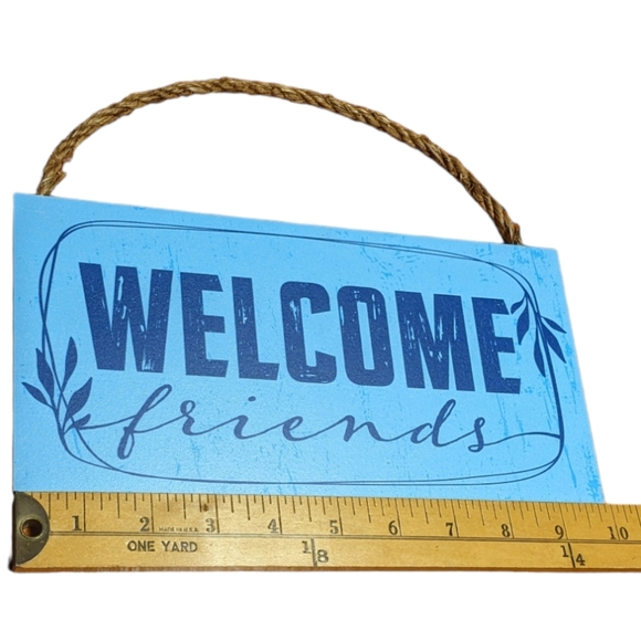 Wincraft Welcome Friends Navy & Sky Blue Wooden Sign with Twine Rope Han… - Picture 3 of 5